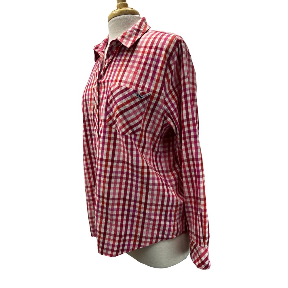 Vineyard Vines Button Down Women 16 Pink Gingham Excellent Cotton Cashmere Shirt
